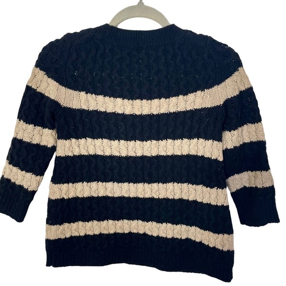 J. Crew Merino Wool Black Tan Stripe Cable Knit Sweater in Size XXS - Picture 2 of 3